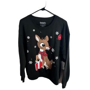 Rudolph the Red Nosed Reindeer Light Up Sweatshirt NWT XL Black Red Christmas